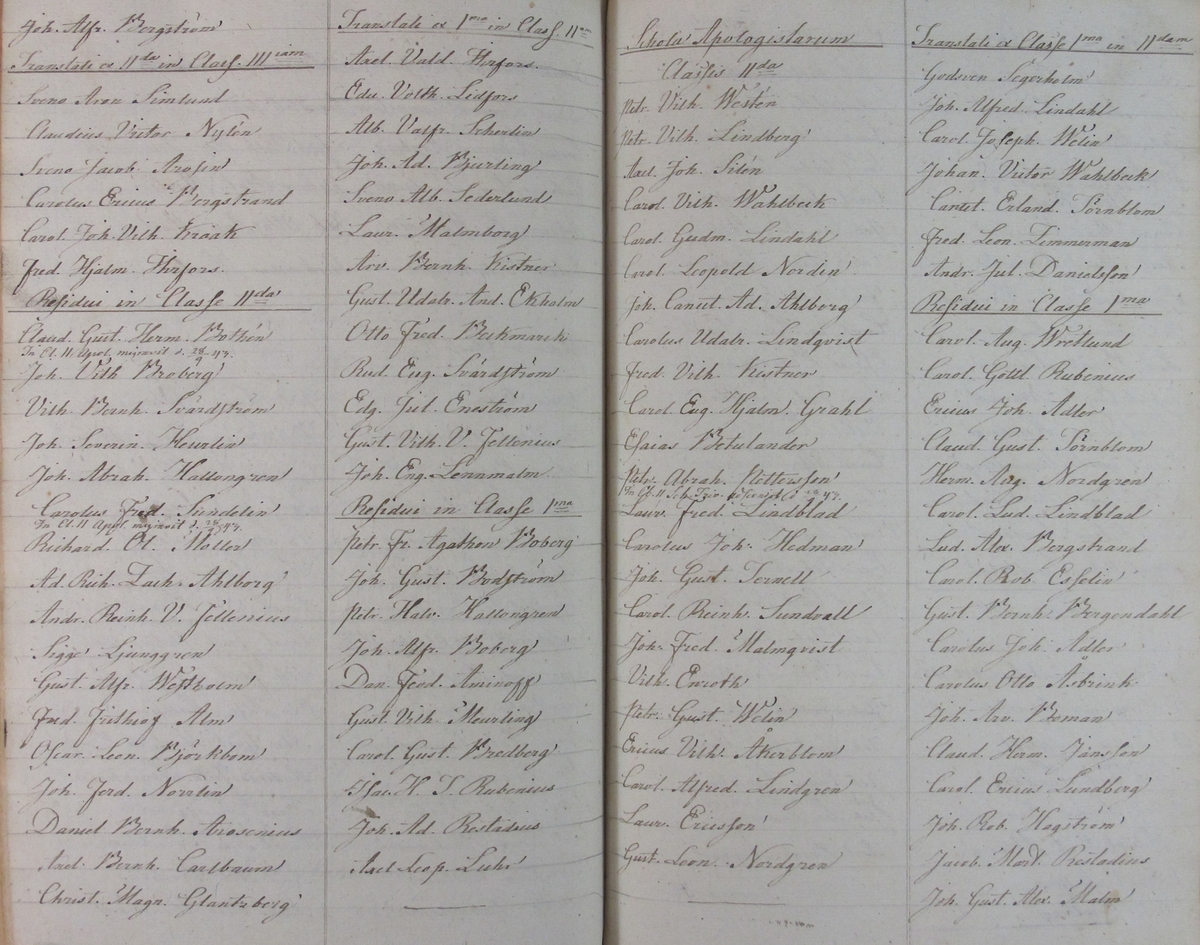 Rudbeckianska skolan i Västerås elevlängd 1841-1850.