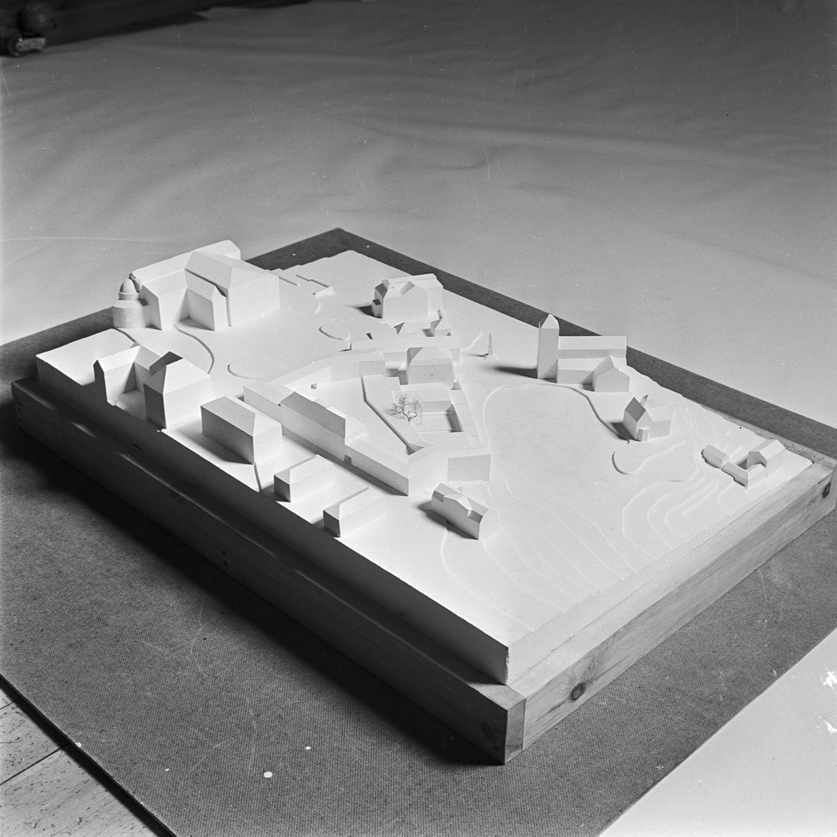 Konviktoriet, byggnadsmodell över kvarteren Ubbo, Prosten och Oden, Uppsala 1956