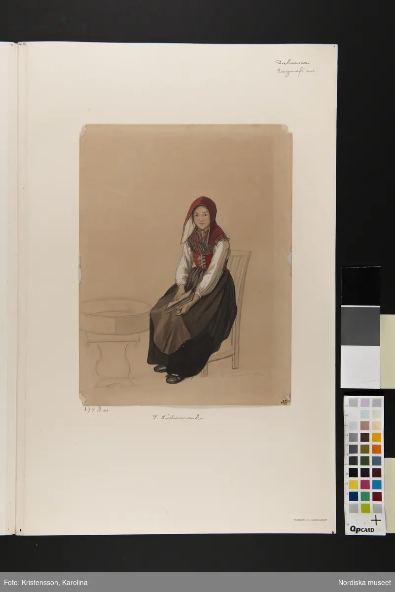 Kvinna på stol. Akvarell  av P. Södermark