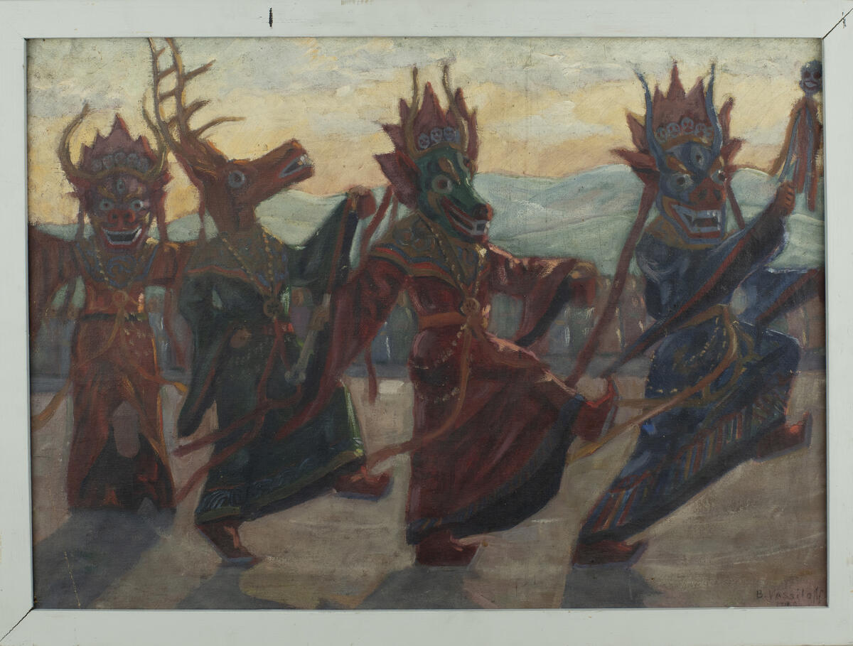 Målning föreställande tibetansk tempeldans [Målning]