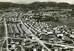 Flyfoto av de vestlige boligområdene i Bodø. Sentralt og til