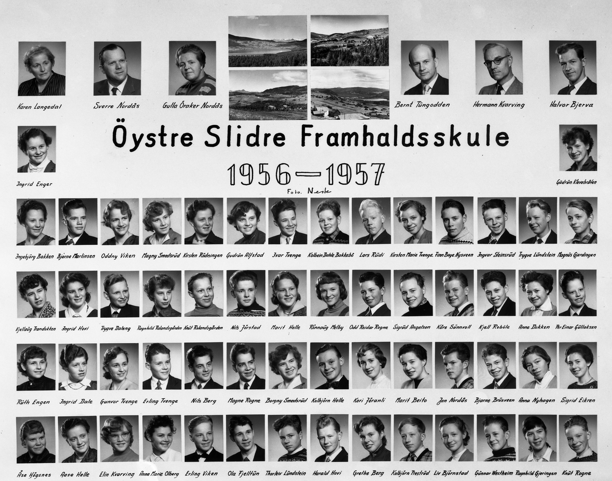 Klassebilete Øystre Slidre Framhaldskule 1956-1957.