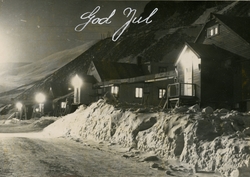 Julekort med motiv fra Sverdrupbyen på 50-tallet