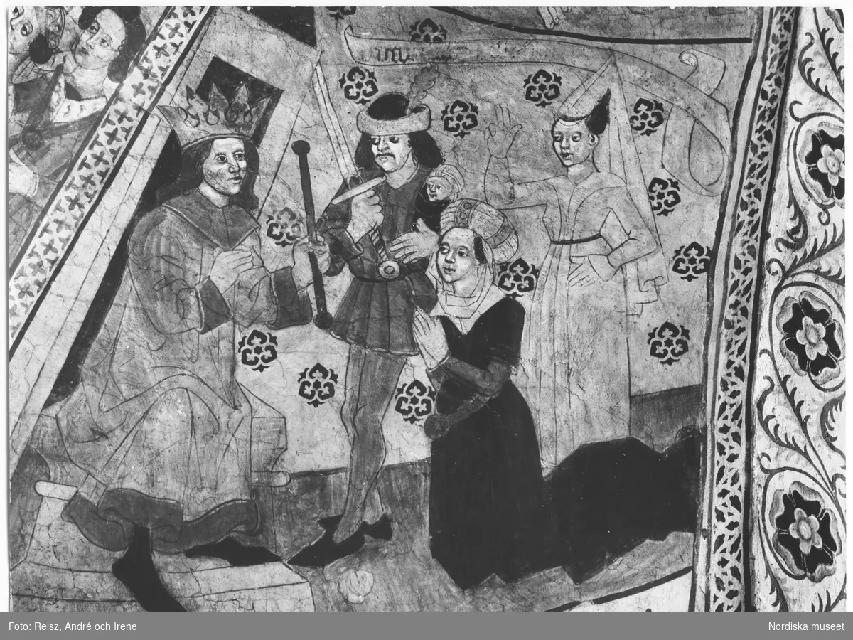 Uppland. Kalkmålning från 1480-talet av Albertus Pictor föreställande Kung Salomos dom i Täby kyrkan.