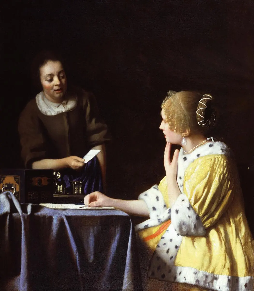To damer ca. 1600 diskuterer over brevskriving