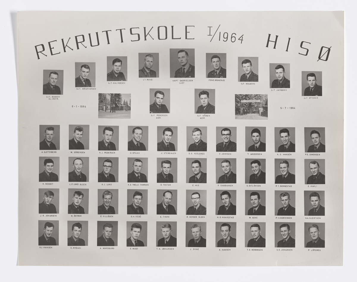 Militære årsfoto. Rekruttskole I/1964. HISØ. Jessheim  