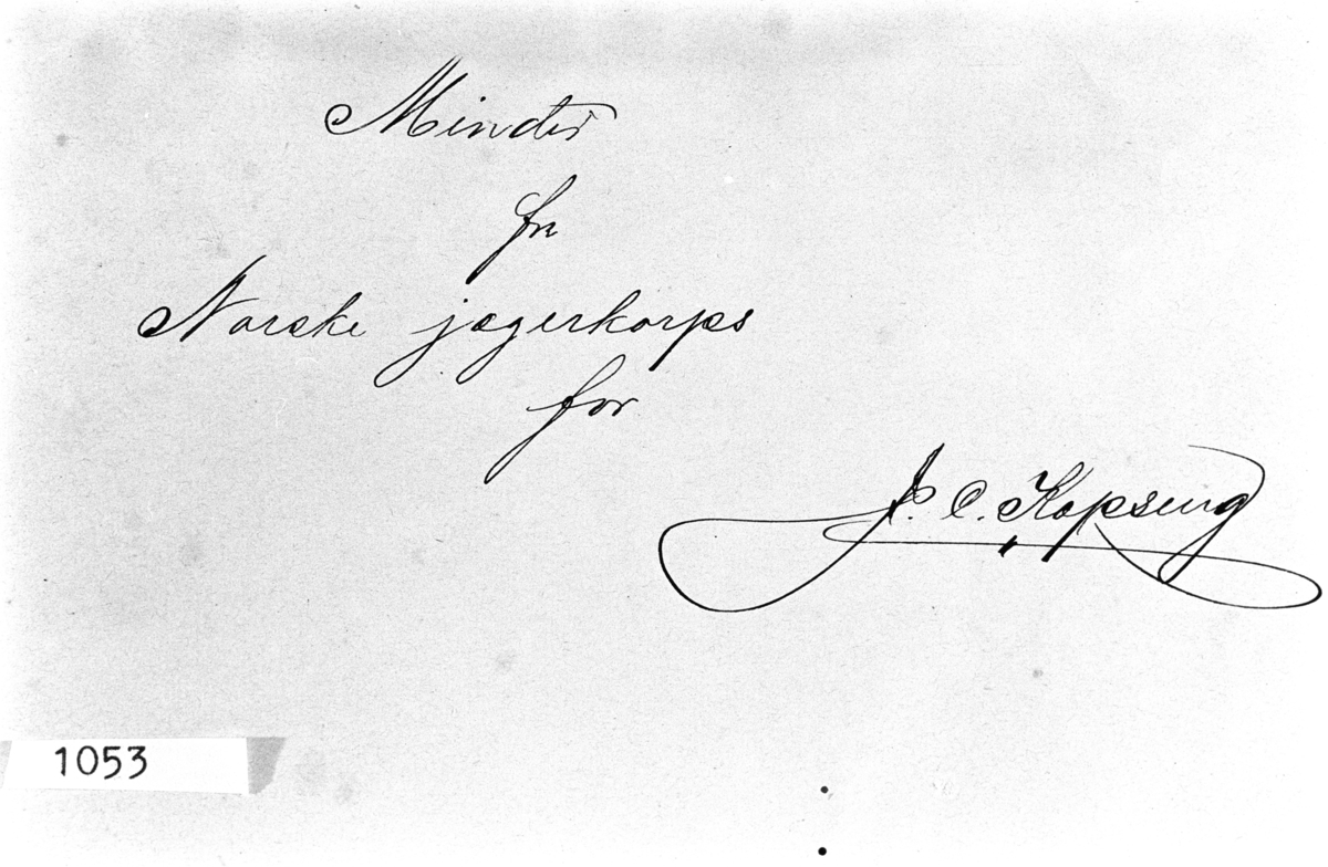 Tittelsiden til John Kristoffersen Kopsengs minnebok fra Jegerkorpset i 1883.