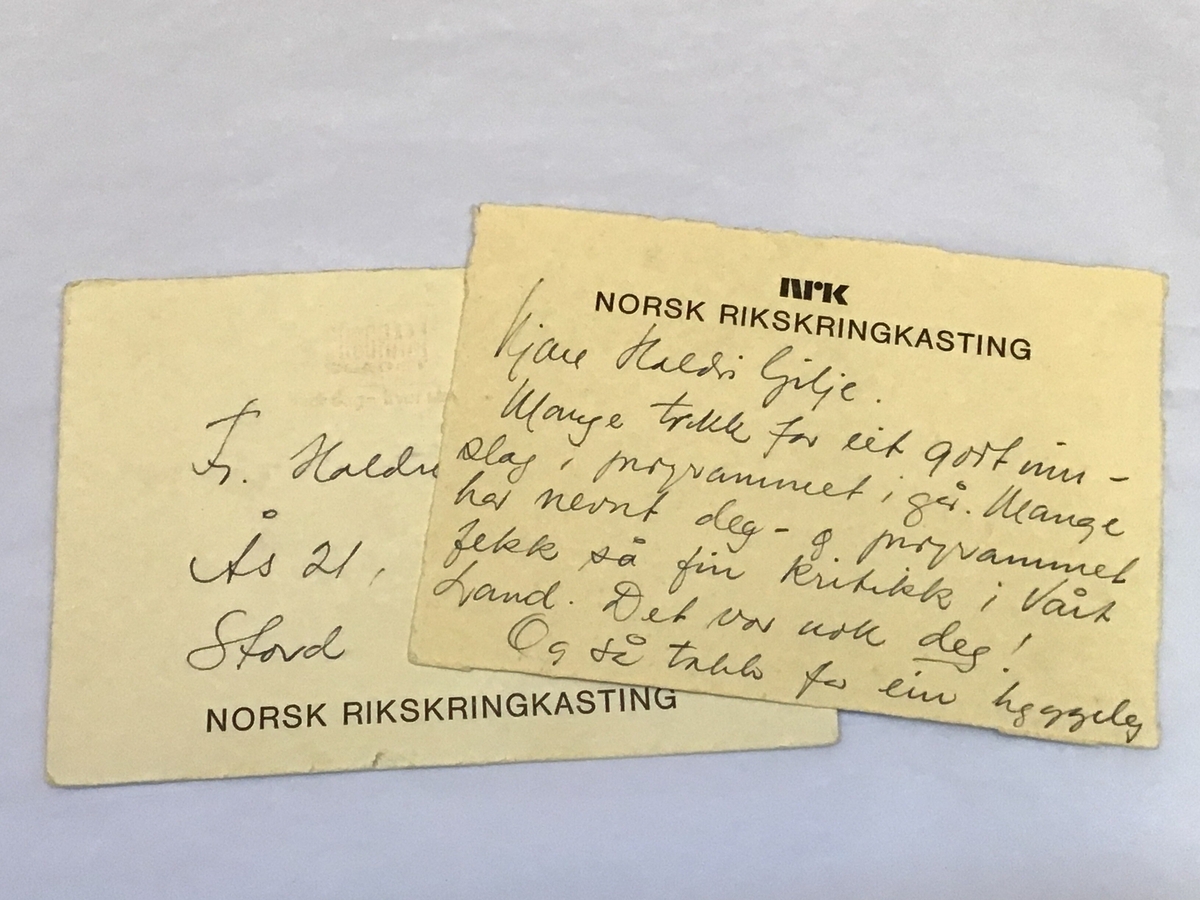 1 takkekort frå NRK for deltaking i eit av deira program.