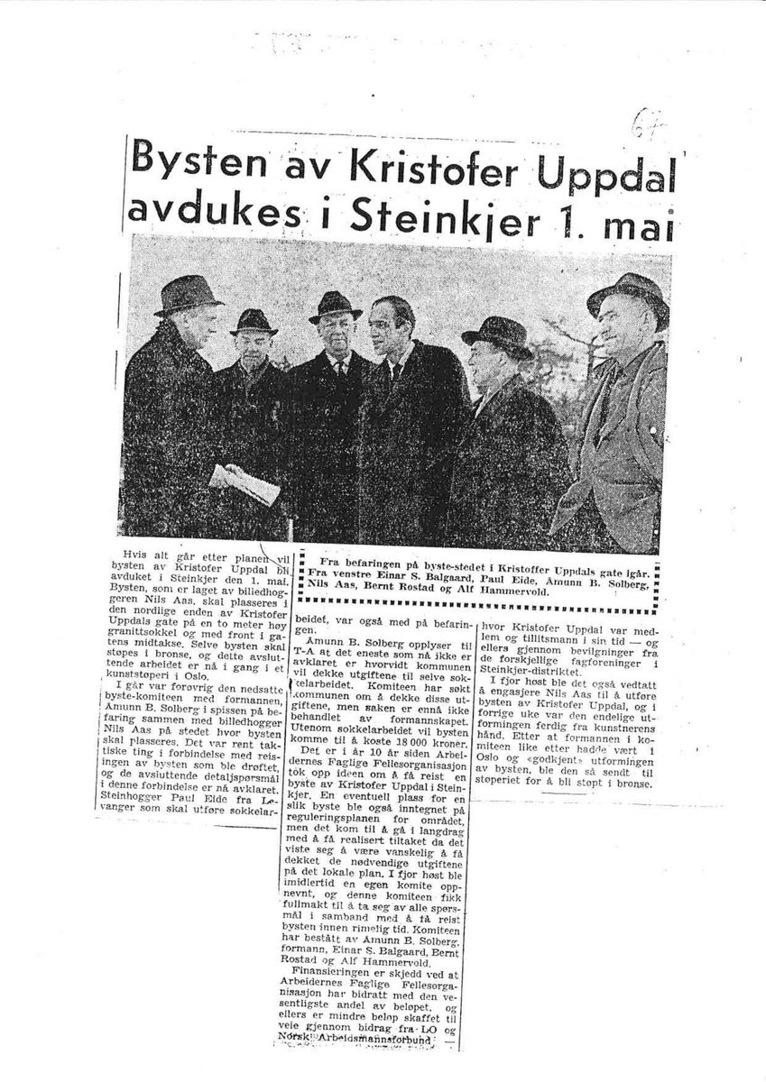 Portrettfoto av Einar S.Balgaard, Paul Eide, Åmunn B.Solberg, Nils Aas, Bernt Rostad, Alf Hammervold(fra venstre), ukjent fotograf

