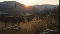 Hurdal, utsikt over dalen fra Hanskollen. Solnedgang