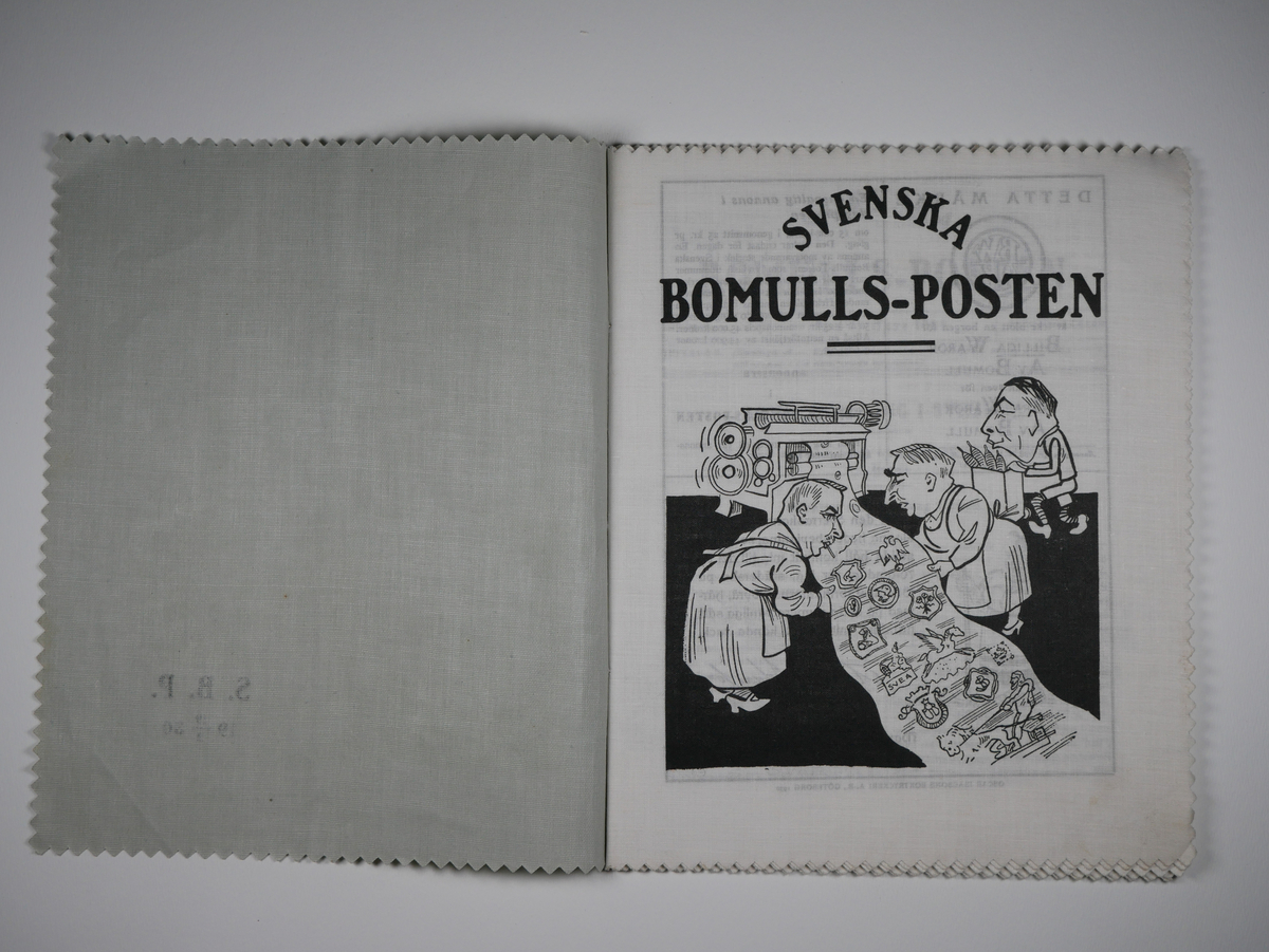 Svenska bomullsposten 11/3 1930.

20 sidor, tryckt på bomullstyg.