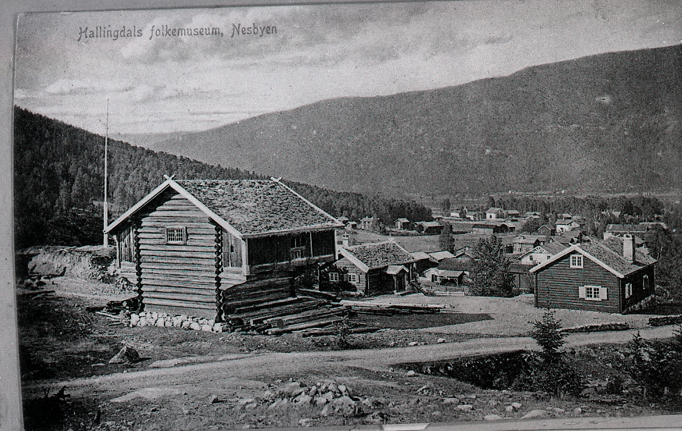 Hallingdal Folkemuseum. Bildet er tatt i nov 1912. Postkort frankert med 5 øre.

