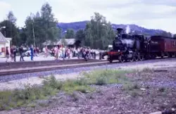 Damplokomotiv 21b 225 med veterantog på Flesberg stasjon