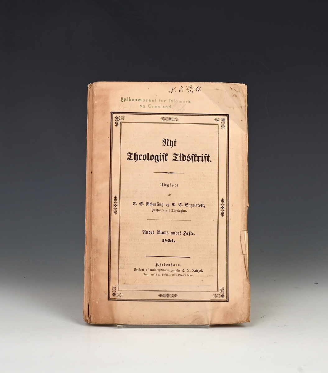 Nyt Theologisk Tidsskrift. Udg. af C. E. Scharling og C. T. Engelstofs. 

Andet Bind Kbhv 1851