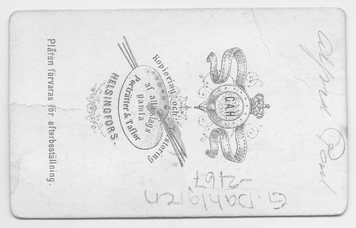 På kuvertet står följande information sammanställd vid museets första genomgång av materialet: Alfred Paul