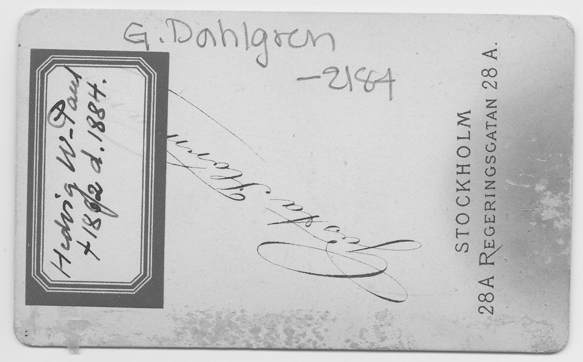 På kuvertet står följande information sammanställd vid museets första genomgång av materialet: Hedvig Wiederheim-Paul f. 1862 d. 1884
