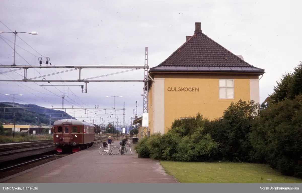 Dieselmotorvogn BM 91 09 med persontog fra Drammen til Kongsberg, tog 525, på Gulskogen stasjon