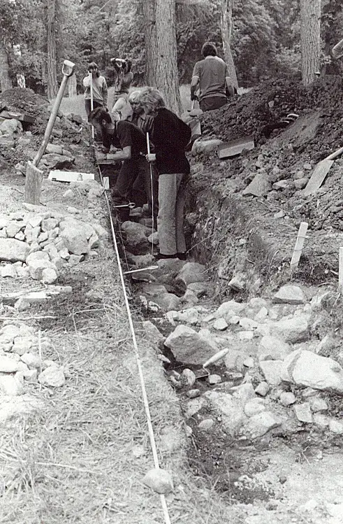 Utgrävning vid Signhildsberg 1985. 