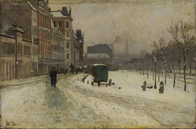Bytorget i vinter med hestevogn [Maleri]