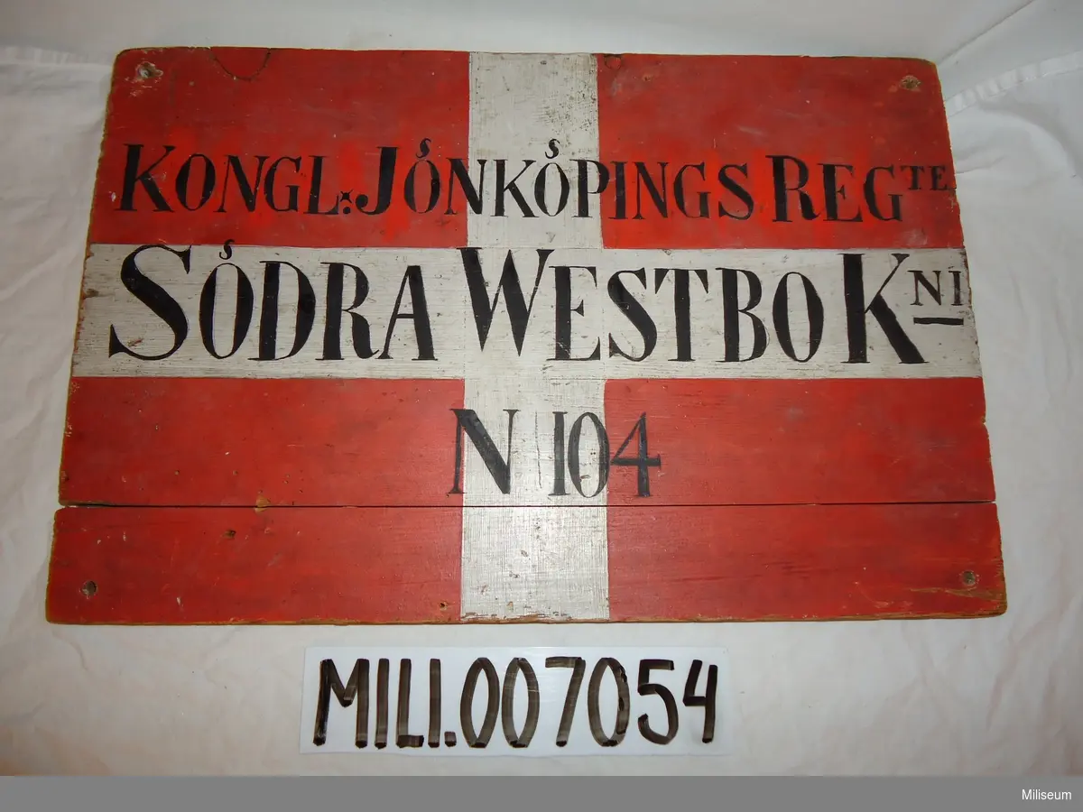 Soldattorpsskylt, för rote nr 104 Norra Påbo vid Södra Westbo kompani (Burseryds sn), Jönköpings Regemente, I 12.
