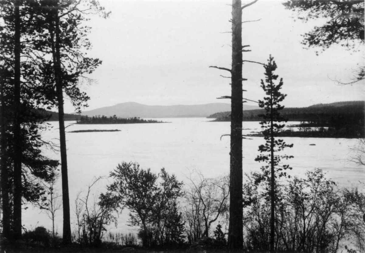 Oversiktsbilde over Vaggatemsjøen, Pasvikdalen, Sør-Varanger, Finnmark, før 1900.