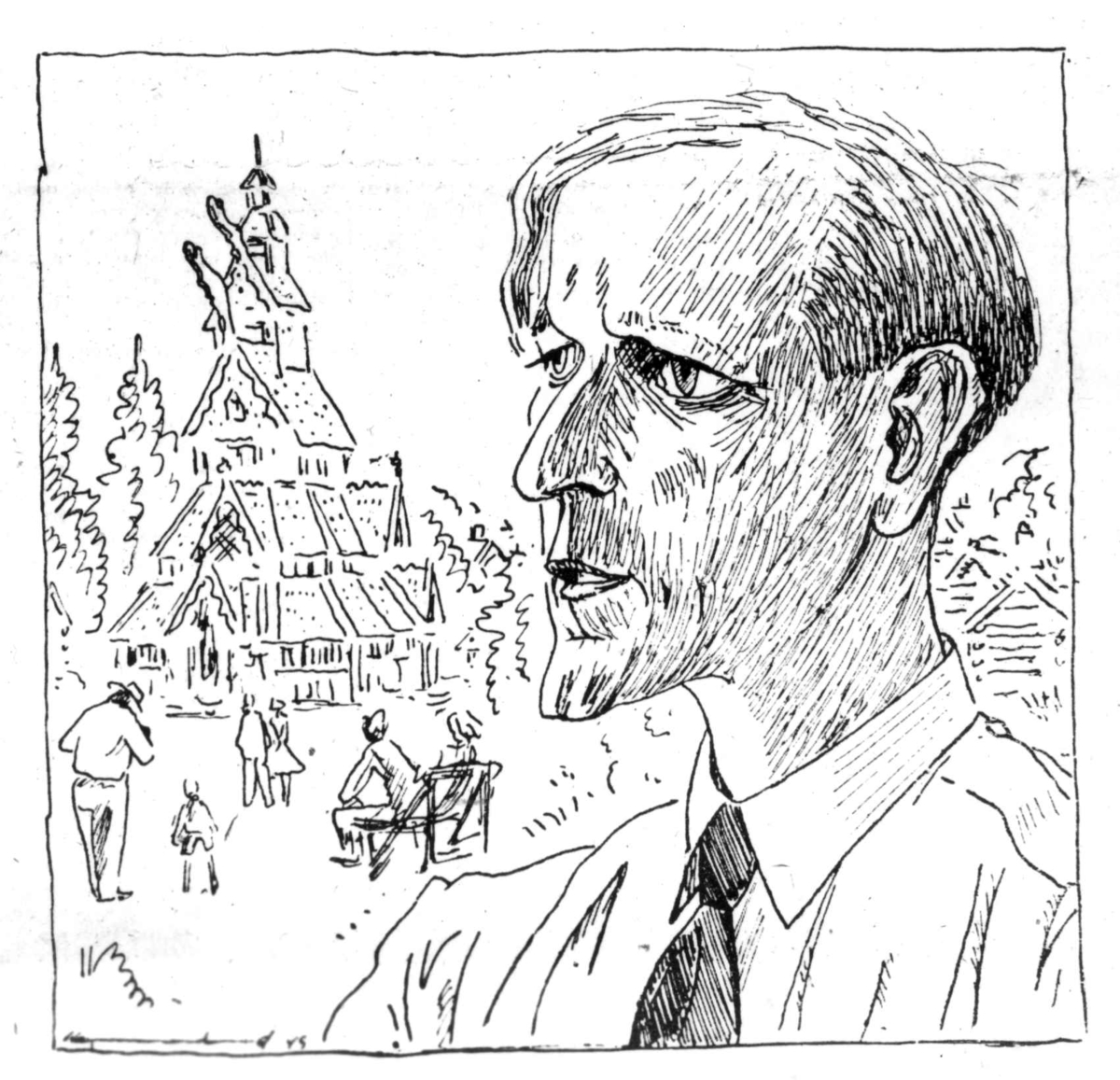 Portrett av direktør Reidar Kjellberg. Tegnet av Hammarlund i 1949.