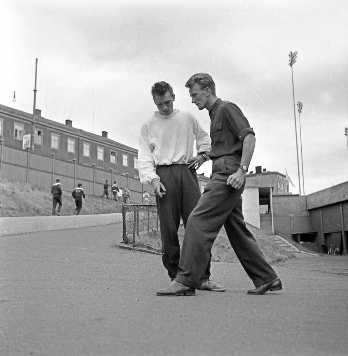 Serie. NM i friidrett ant. Bislett.
Fotografert 1955. 
