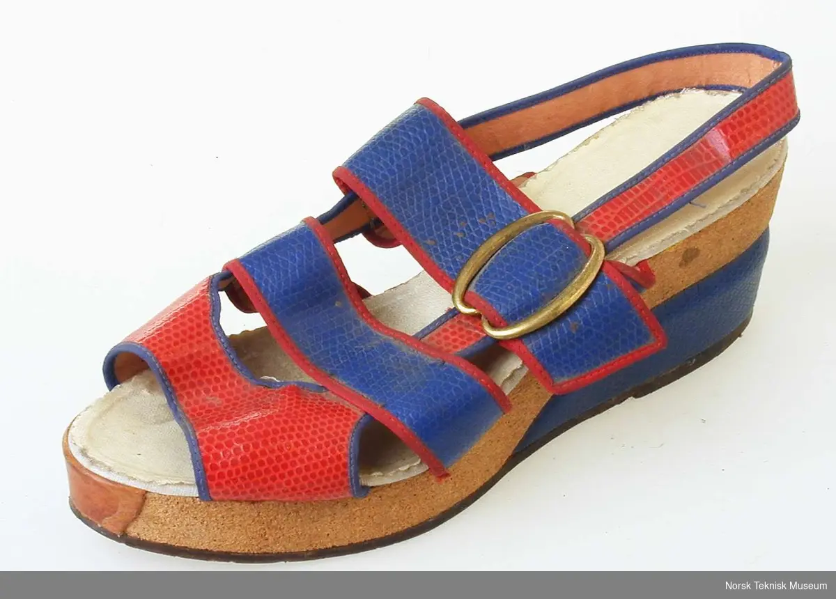 Sandal, med korksåle, rød og blå