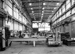 Interiør fra det store plateverkstedet ved Myrens verksted