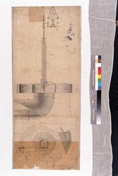 Tegning av vertikal skotsk turbin med to løp. Konstruert ved