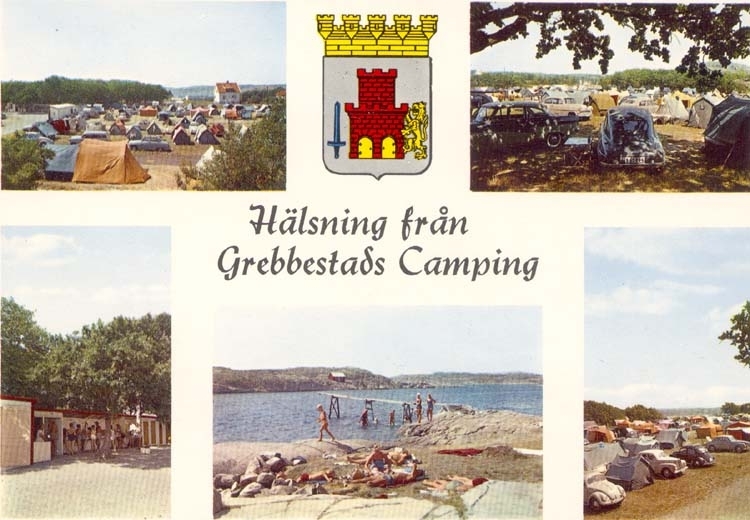 Tryckt text på kortet: "Hälsning från Grebbestads Camping."
"Ultraförlaget A. B. Solna."