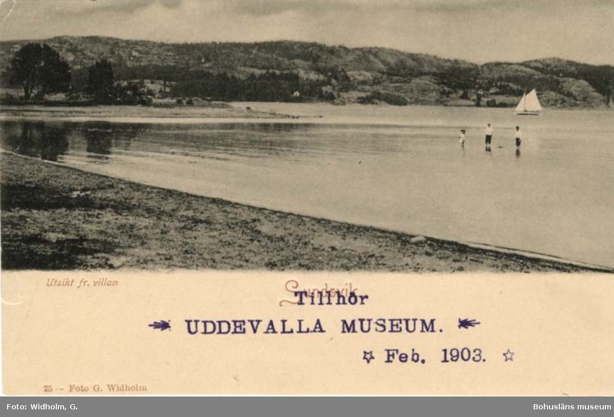 Tryckt text på vykortets framsida: "Utsikt fr. Villan Sundsvik."