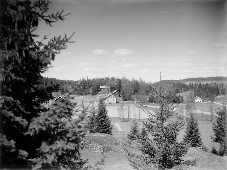 Ett öppet, böljande landskap med åkrar och kullar. Några hus ligger vid skogsbrynet. Där bodde Gunnar i Kalsås fam tills hans död 2001. Till höger i bild kalsås skola.