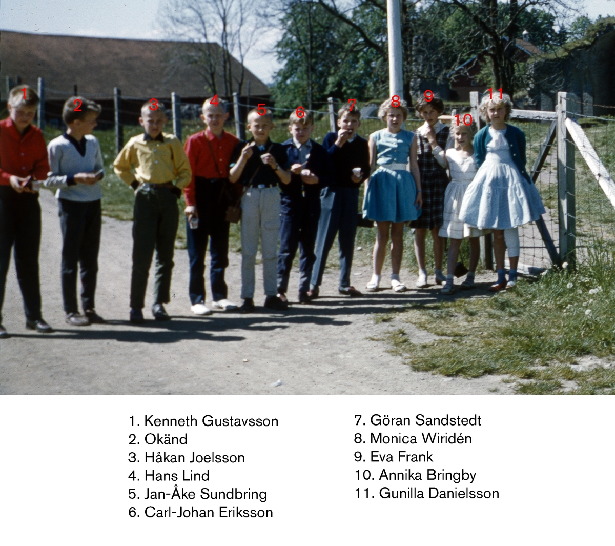 År 1959 på våren är klass 4 från Österängsskolan i Jönköping på skolresa till Vadstena tillsammans med sin lärare Göte Ohlsson. Några elever på rad framför Alvastra kloster.
På Österängsskolan var det tradition att man i 4:an åkte till Vadstena och Omberg, i 5:an till Västergötland (Falbygden, Skara, Varnhem) och i 6:an en resa till glasbruk i Småland.