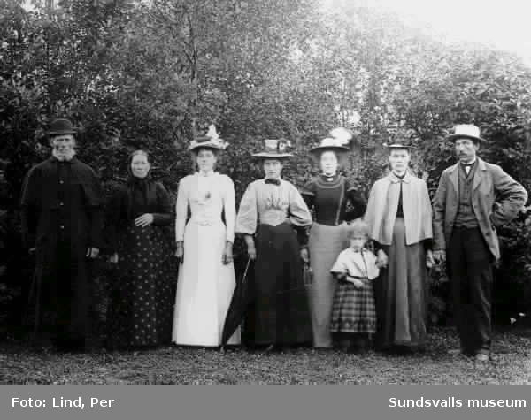 Alby 1898. Gruppbild med tre män, fem kvinnor och en flicka.