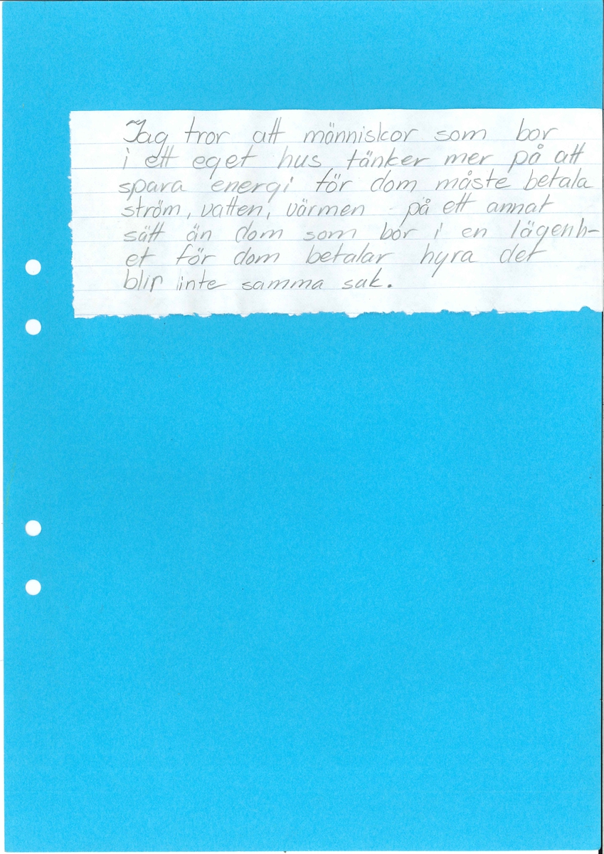 Uppsats om en framtidsversion om år 2000 skriven 1979.

Framsidan är ett blått papper med en teckning med en hund som sitter vid ett träd en solig dag. Titeln är "Tävlingsbidrag till Älvsborgsposten om framtiden och vår miljö".

Ingår i en samling innehållande 98 st Uppsatser. 103 st Teckningar gjorda av skolbarn, från norra länsdelen.

Från en tävling. ''Framtiden och vår miljö'', annordnad av Älvsborgs-posten i samarbete med Älvsborgs Länsmuseum. Utställning. 19 Dec. 1979.