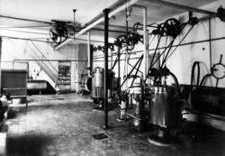 Interiør fra et meieri i Østfold, antakelig fra Sarpsborg.