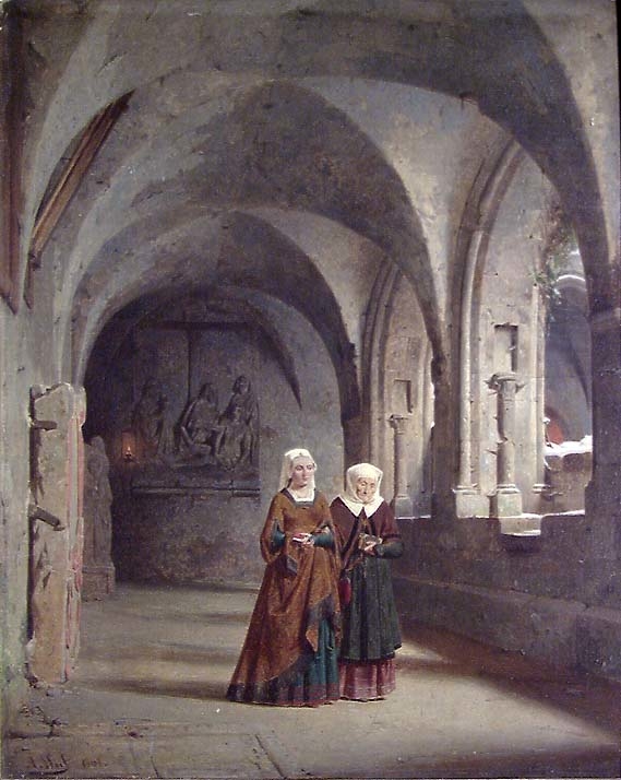 Korsgang ved et gotisk nonnekloster [Maleri]