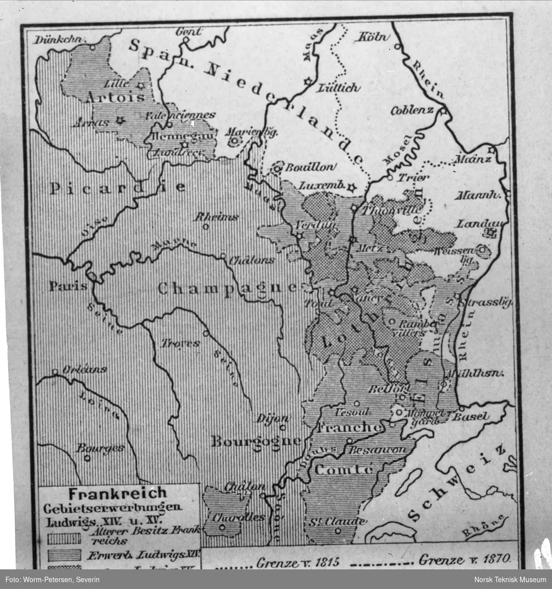 Kart over regioner i Frankrike under Ludwig 14/15