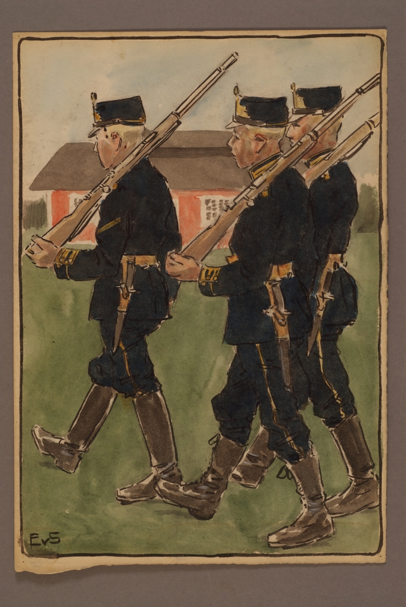 Plansch med uniform för Smålands grenadjärkår, ritad av Einar von Strokirch.