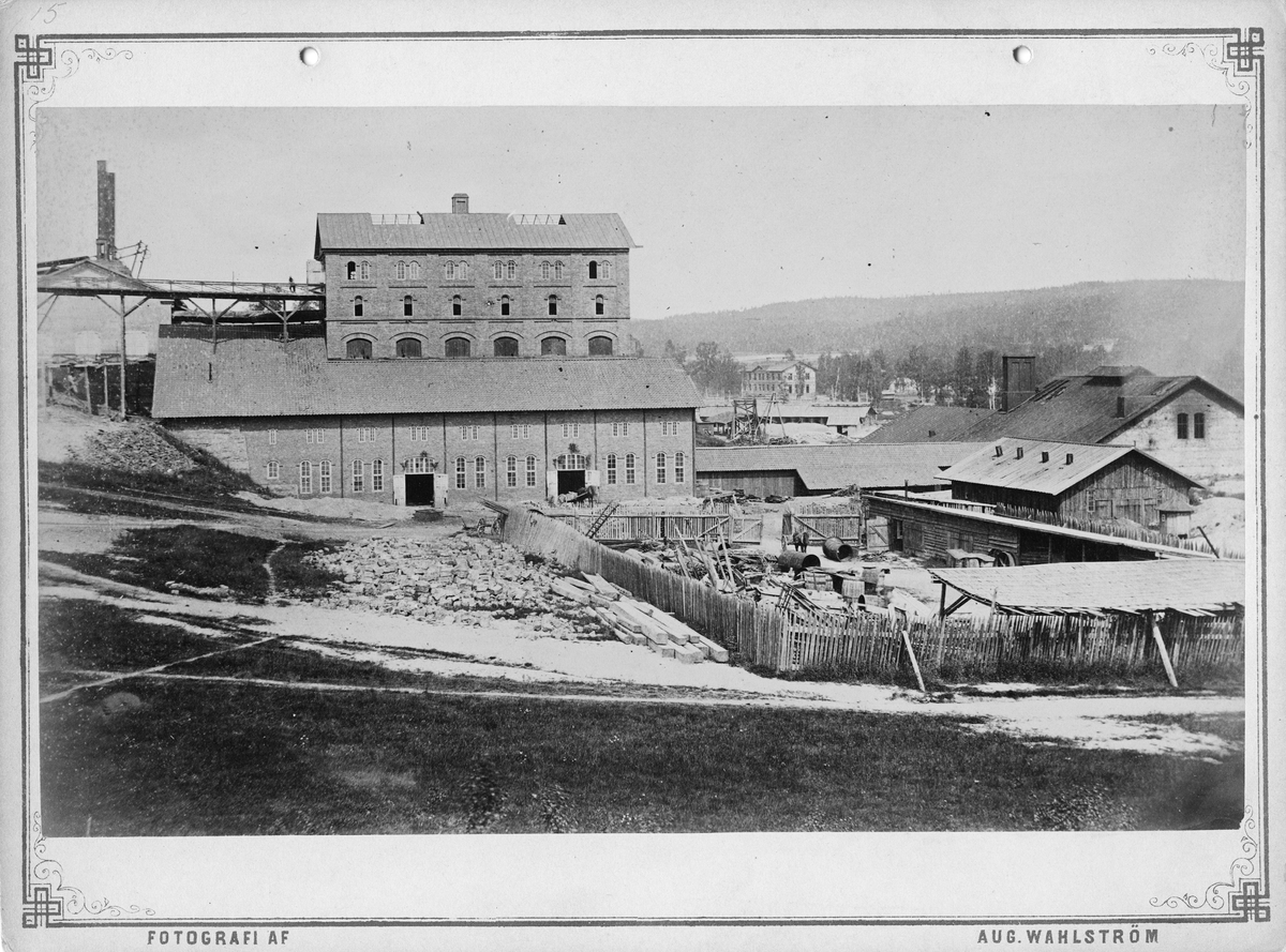 Bångbro Järnverk.Rostugnsbyggnas, masugnsbyggnad och bessemerverk, ca 1880.