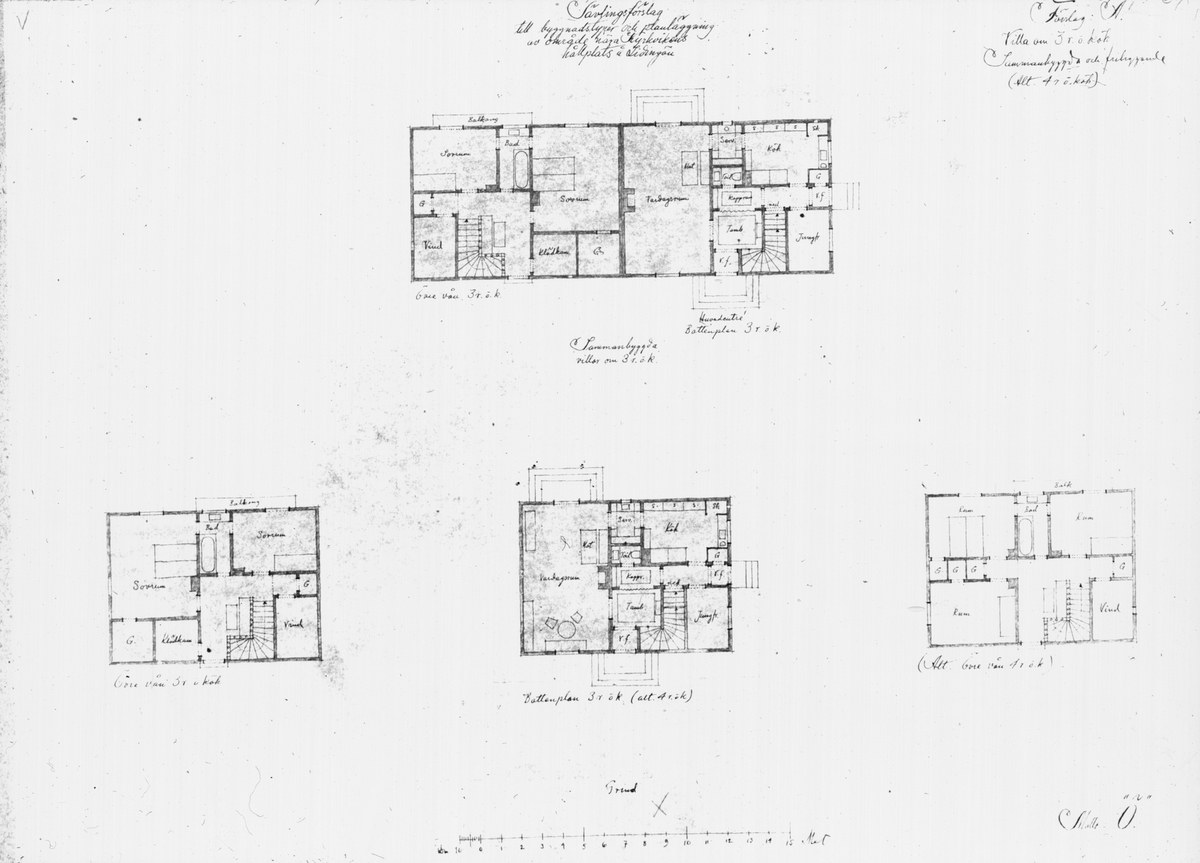 Bild från Ingenjör P. Wretblads material för Bygge och Bo-utställningar.
Tävlingsförslag för byggnadstyper och planläggning, Lidingö 1925.