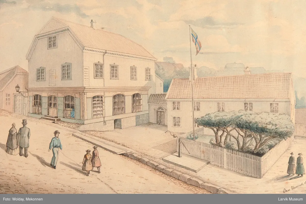 Kjøpmann Abraham Andersens gård, Kongegata Larvik ca.1870