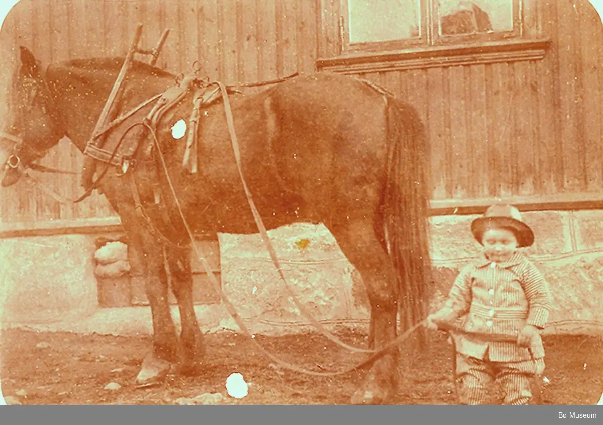 Sveinung S. Haugerud, Gvarv,  som liten gut med hesten på Haugerud