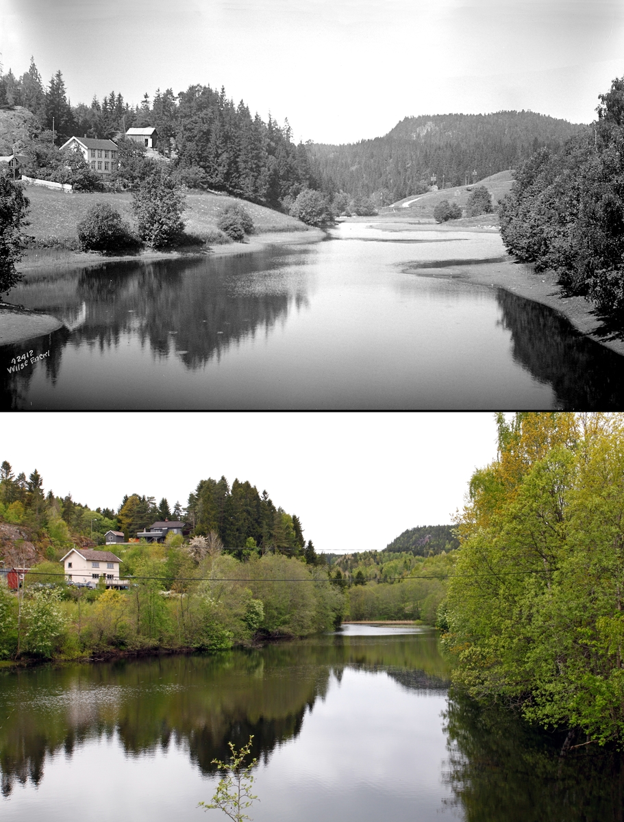 Refotografering. Gjengroing ved Berger i Svelvik, Vestfold. Fotografert 1935 og 2014.