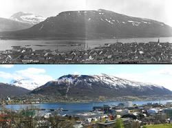 Refotografering. Utsikt over Tromsø mot Tromøya. Fotografert