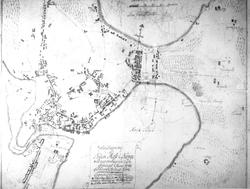 Avfotografert kart over Moss. 
"Grundtegning af Byen Moss i