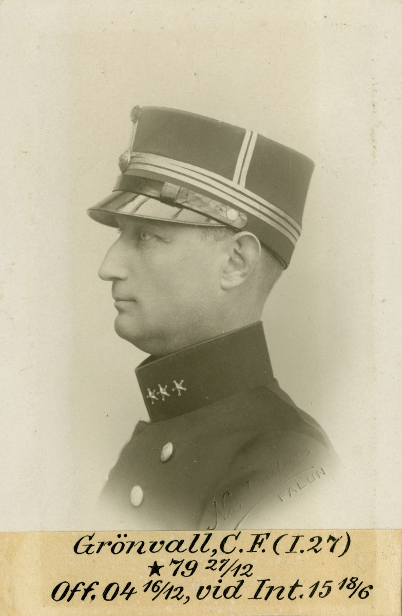 Porträtt av Carl Fredrik Grönvall, officer vid Gottlands infanteriregemente I 27 och Intendenturkåren.
