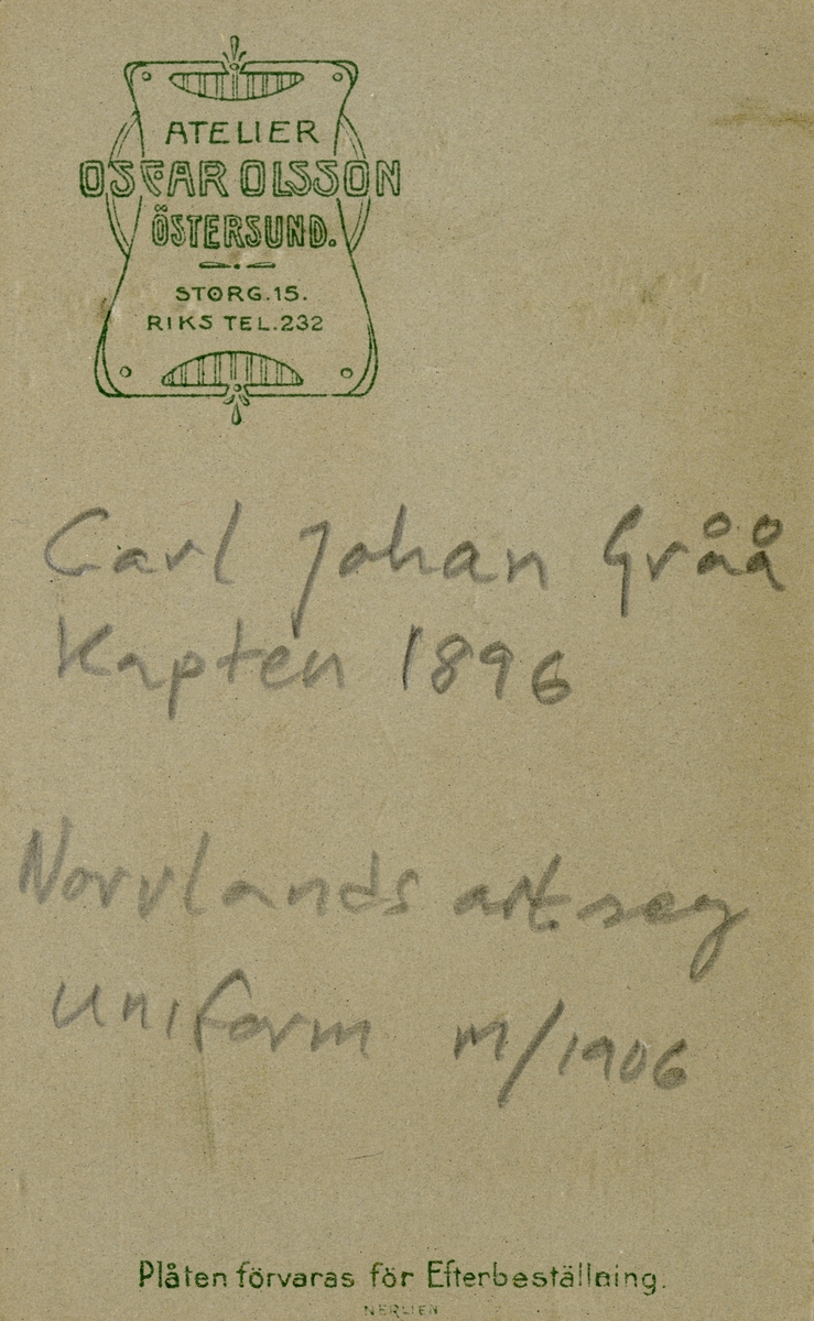Porträtt av Carl Johan Gråå, kapten vid Norrlands artilleriregemente A 4.