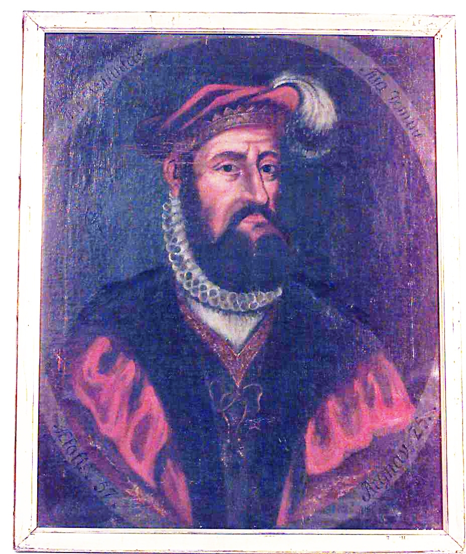 Portrett av kong Christian 3 av Danmark-Norge i drakt med pipekrage og fjærprydet hatt.